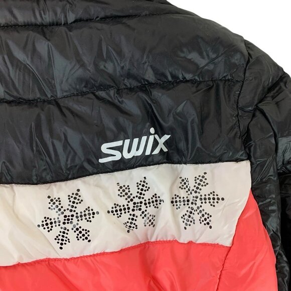 Swix Down Feather Hooded Puffer Jacket Size XS Quilted Full Zip Colorblock - Picture 11 of 13